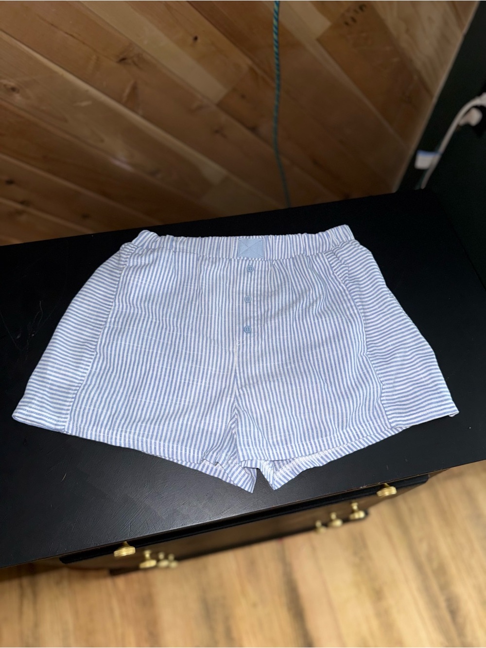 Striped High-Waist Women’s Boxer Shorts in Light Blue